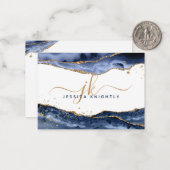 Monogram blauw Agate Geode Gold Glitter-script Notitiekaartje (Voorkant / Achterkant in situ)