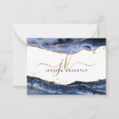 Monogram blauw Agate Geode Gold Glitter-script Notitiekaartje (Voorkant)
