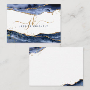 Monogram blauw Agate Geode Gold Glitter-script Notitiekaartje