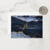 Monogram blauw Agate Geode Gold Glitter-script Notitiekaartje (Voorkant / Achterkant in situ)