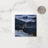 Monogram blauw Agate Geode Gold Glitter-script Notitiekaartje (Voorkant / Achterkant in situ)