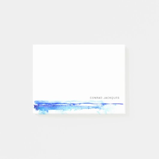 Monogram Blauw Aquarel Lijn Minimalistisch Post-it® Notes (Voorkant)