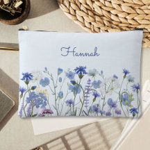 Monogram Blauw Aquarel Wilde Bloem Floral