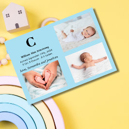 Monogram Blauw Baby Jongen Geboorte Aankondiging K