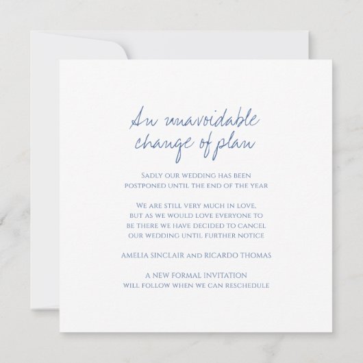 Monogram blauw blad huwelijksannulering aankondiging (Achterkant)