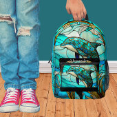 Monogram Blauw Blauwgroen Dolfijn Vlekglas look Bedrukte Rugzak