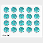 Monogram blauw, Blauwgroen en Turquoise Marble Flu Ronde Sticker (Vel)