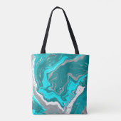 Monogram blauw, Blauwgroen en Turquoise Marble Flu Tote Bag (Achterkant)