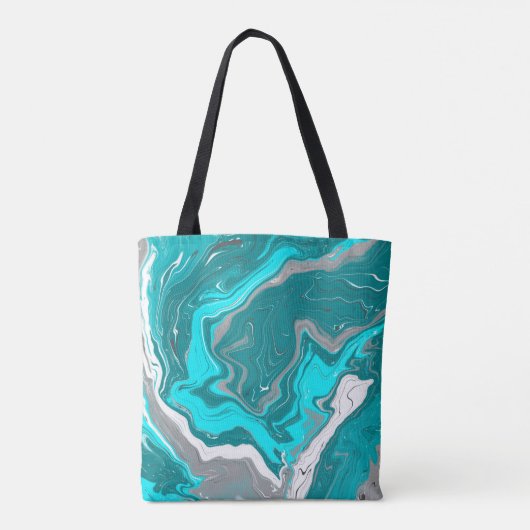 Monogram blauw, Blauwgroen en Turquoise Marble Flu Tote Bag (Achterkant)