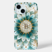 Monogram Blauw Blauwgroen Goud Bloemen Mandala Case-Mate iPhone Case (Achterkant)
