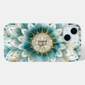 Monogram Blauw Blauwgroen Goud Bloemen Mandala Case-Mate iPhone Case (Achterkant (horizontaal))