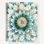 Monogram Blauw Blauwgroen Goud Bloemen Mandala Notitieboek (Voorkant)