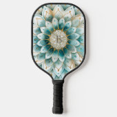 Monogram Blauw Blauwgroen Goud Bloemen Mandala Pickleball Paddle (Achterkant)