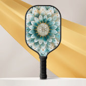 Monogram Blauw Blauwgroen Goud Bloemen Mandala Pickleball Paddle