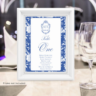 Monogram Blauw Bloem Motief Script Eén 8 Namen Kaart