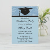 Monogram Blauw Bloemen Afstudeerfeest Uitnodiging (Staand voorkant)