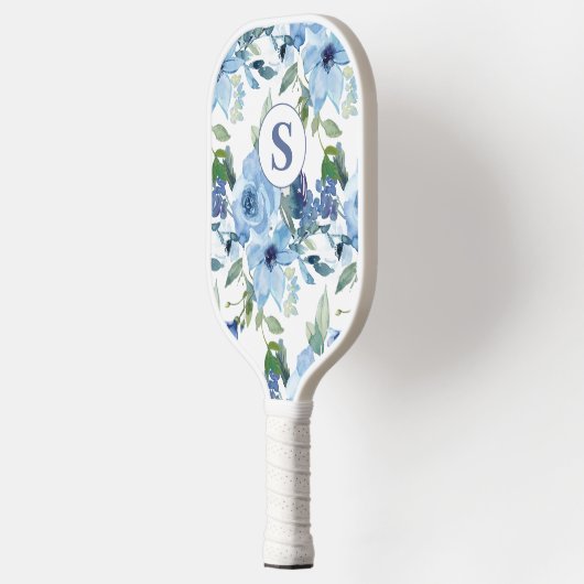 Monogram Blauw Bloemen Botanische Pickleball Paddl Pickleball Paddle (Links)