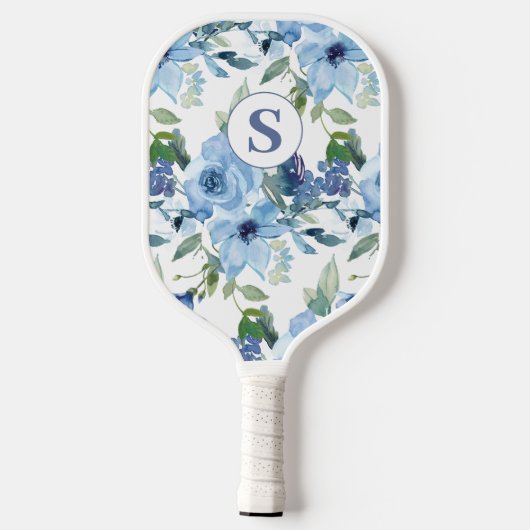Monogram Blauw Bloemen Botanische Pickleball Paddl Pickleball Paddle (Achterkant)