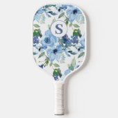 Monogram Blauw Bloemen Botanische Pickleball Paddl Pickleball Paddle (Voorkant)