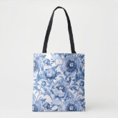 Monogram Blauw Bloemen Bruidsmeisje Bloemen Winkel Tote Bag (Voorkant)