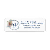 Monogram Blauw Bloemen Krans Retouradres Label (Voorkant)