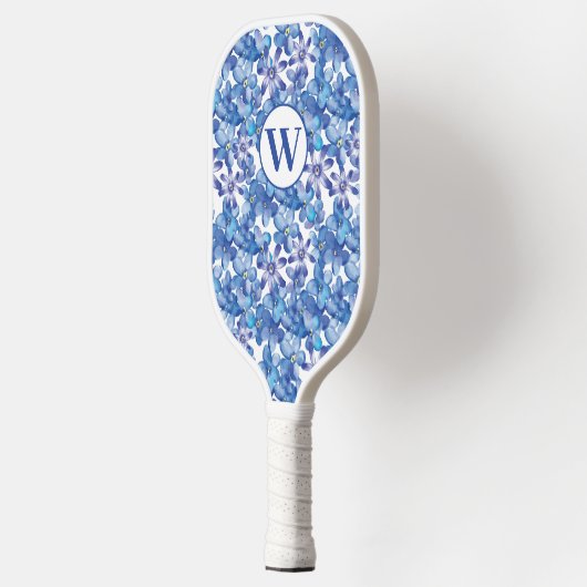 Monogram Blauw Bloemen Pickleball Paddle (Links)