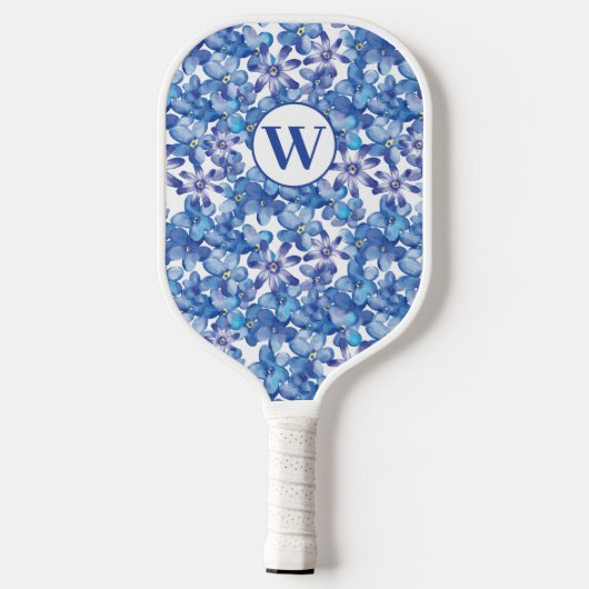 Monogram Blauw Bloemen Pickleball Paddle (Achterkant)