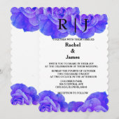 Monogram Blauw Bloemen Roos Bloemen Bloemen Huweli Kaart (Voorkant / Achterkant)