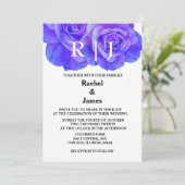 Monogram Blauw Bloemen Roos Elegante Huwelijk Kaart (Staand voorkant)