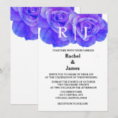 Monogram Blauw Bloemen Roos Elegante Huwelijk Kaart (Voorkant / Achterkant)