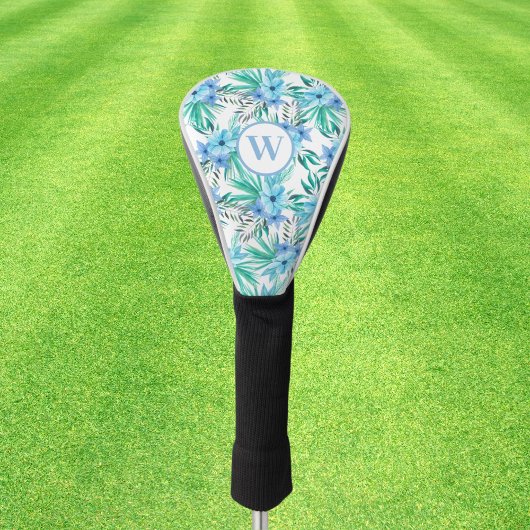 Monogram Blauw Bloemen Tropisch Botanisch Golfheadcover