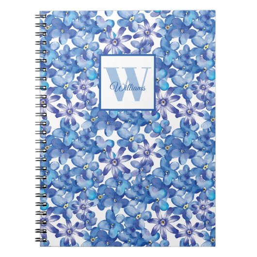 Monogram Blauw Bloemmotief Notitieboek (Voorkant)