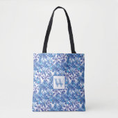 Monogram Blauw Bloemmotief Tote Bag (Voorkant)