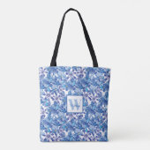Monogram Blauw Bloemmotief Tote Bag (Achterkant)