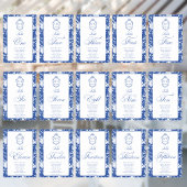 Monogram Blauw Bloemschrift Nine 8 Namen Kaart