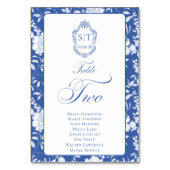 Monogram Blauw Bloemschrift Twee 8 Namen Kaart (Voorkant)