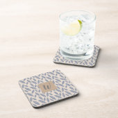 Monogram Blauw Botanisch Blad Drankviltje Bier Onderzetter (Rechterzijde)