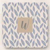 Monogram Blauw Botanisch Blad Drankviltje Bier Onderzetter (Voorkant)
