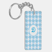 Monogram blauw botanisch initiaal op maat sleutelhanger (Voorkant Links)
