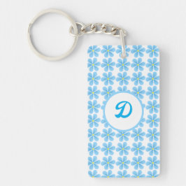 Monogram blauw botanisch initiaal op maat sleutelhanger