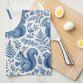 Monogram Blauw Chinoiserie Eekhoorn Bos Theedoek (Quarter Fold)