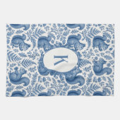Monogram Blauw Chinoiserie Eekhoorn Bos Theedoek (Horizontaal)