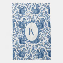 Monogram Blauw Chinoiserie Eekhoorn Bos Theedoek