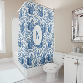 Monogram Blauw Chinoiserie Eekhoorn Bosland Douchegordijn