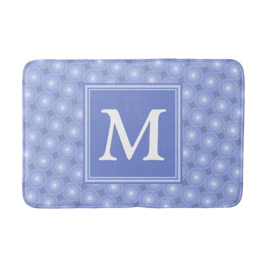 Monogram blauw cirkelpatroon badmat (Voorkant)