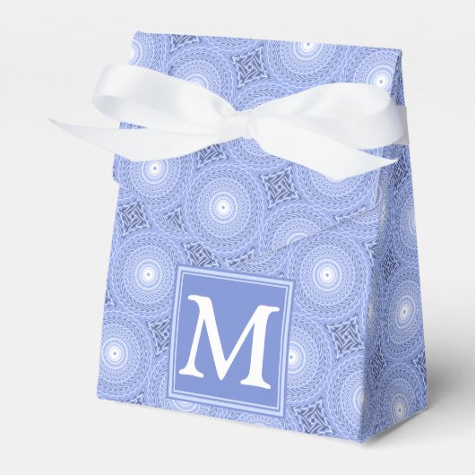Monogram blauw cirkelpatroon bedankdoosjes (Voorkant Zijde)