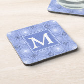 Monogram blauw cirkelpatroon bier onderzetter (Linkerzijde)