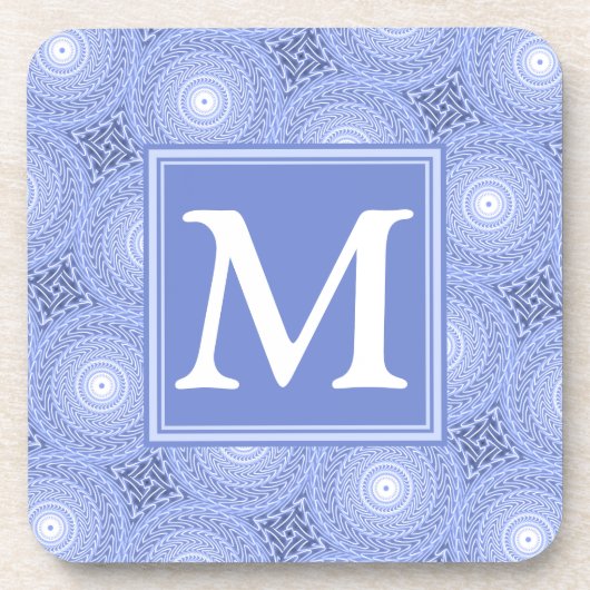 Monogram blauw cirkelpatroon bier onderzetter (Voorkant)
