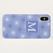 Monogram blauw cirkelpatroon Case-Mate iPhone case (Achterkant (horizontaal))