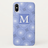 Monogram blauw cirkelpatroon Case-Mate iPhone case (Achterkant)